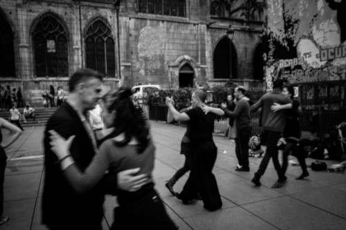 Couples dancing in the street